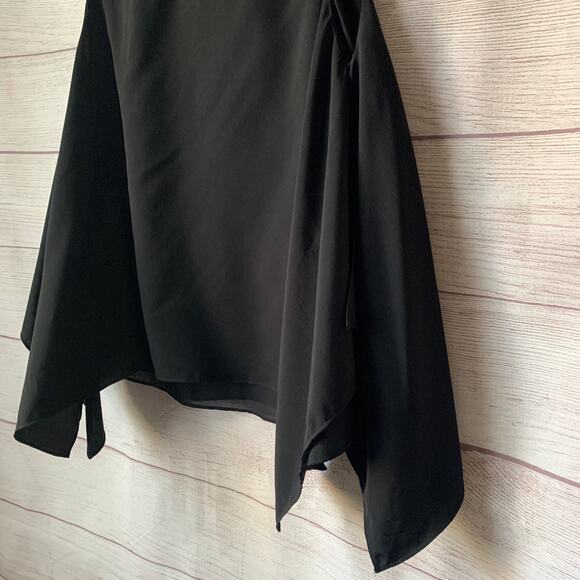 1. State Black Sleeveless Blouse Winged Asymmetrical Handkerchief Tiered Size XS - Picture 13 of 16
